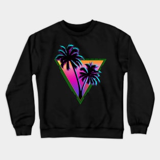 Retro 80s Neon Synth Palm Tree Silhouette Crewneck Sweatshirt